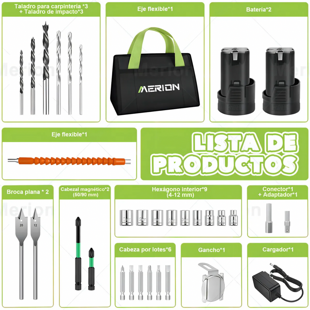 Kit taladro atornillador Merion