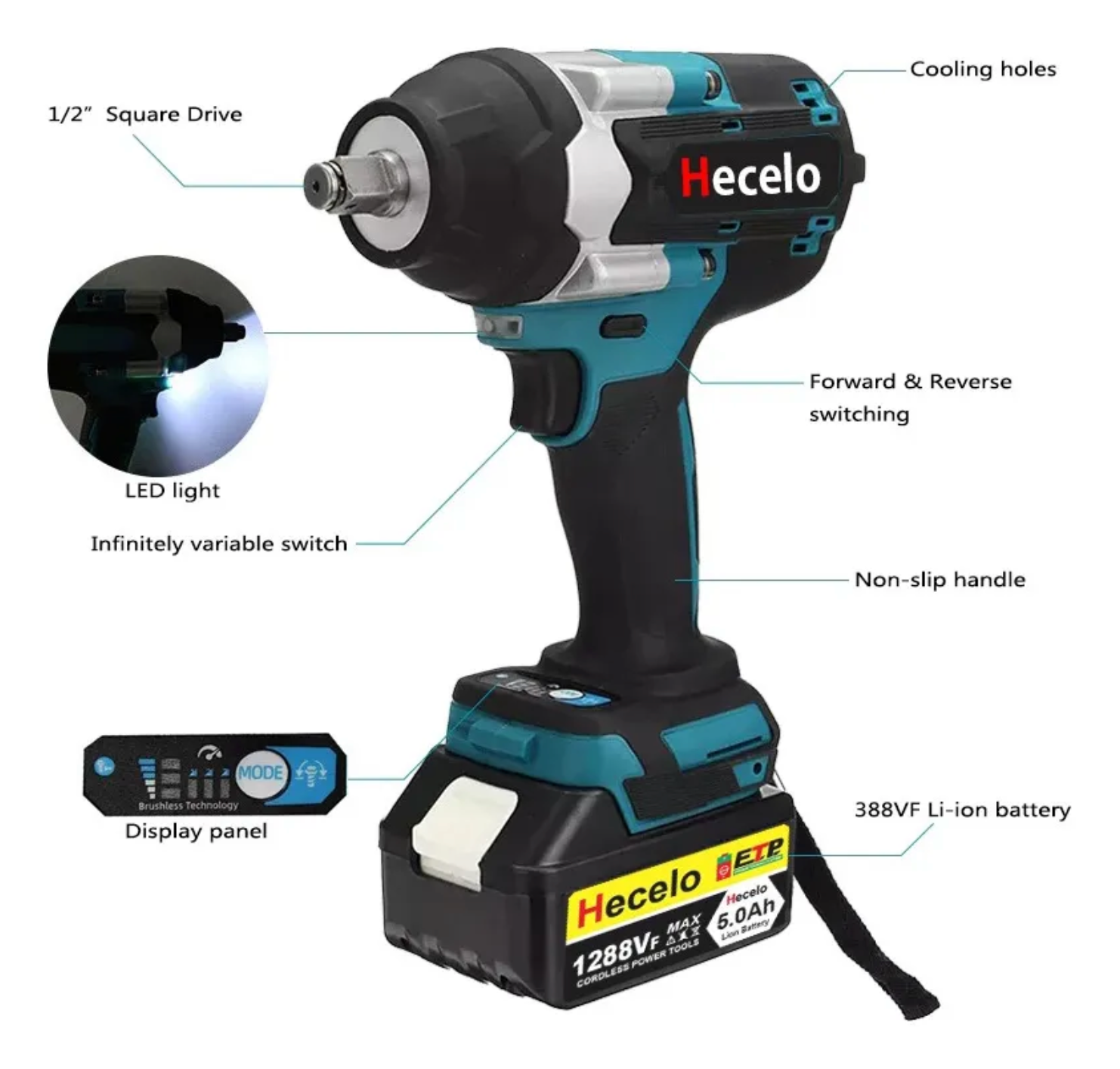 Pistola de impacto 1/2 Hecelo para uso rudo de talleres automotrices y de motocicletas