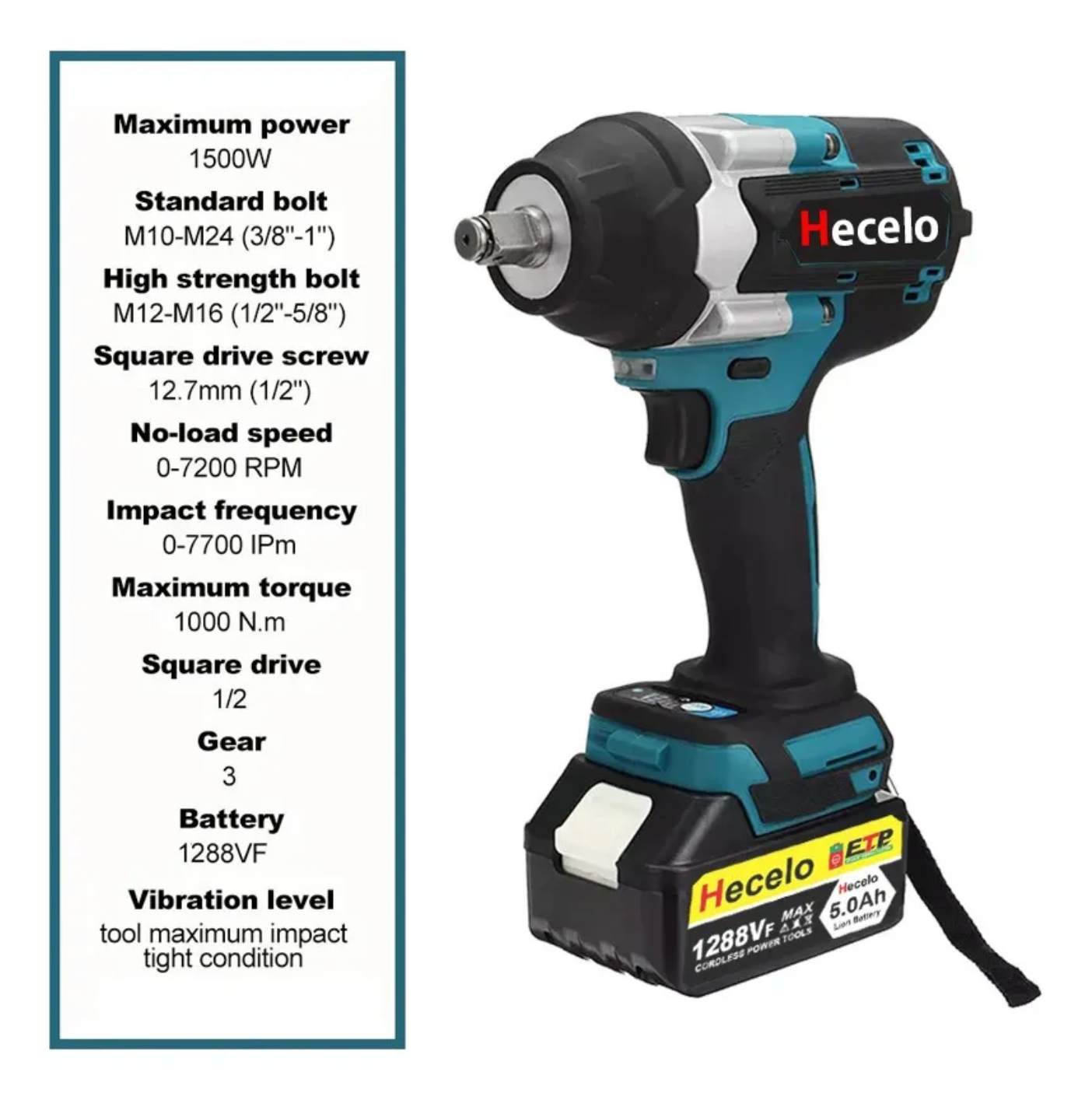 Pistola de impacto 1/2 Hecelo para uso rudo de talleres automotrices y de motocicletas