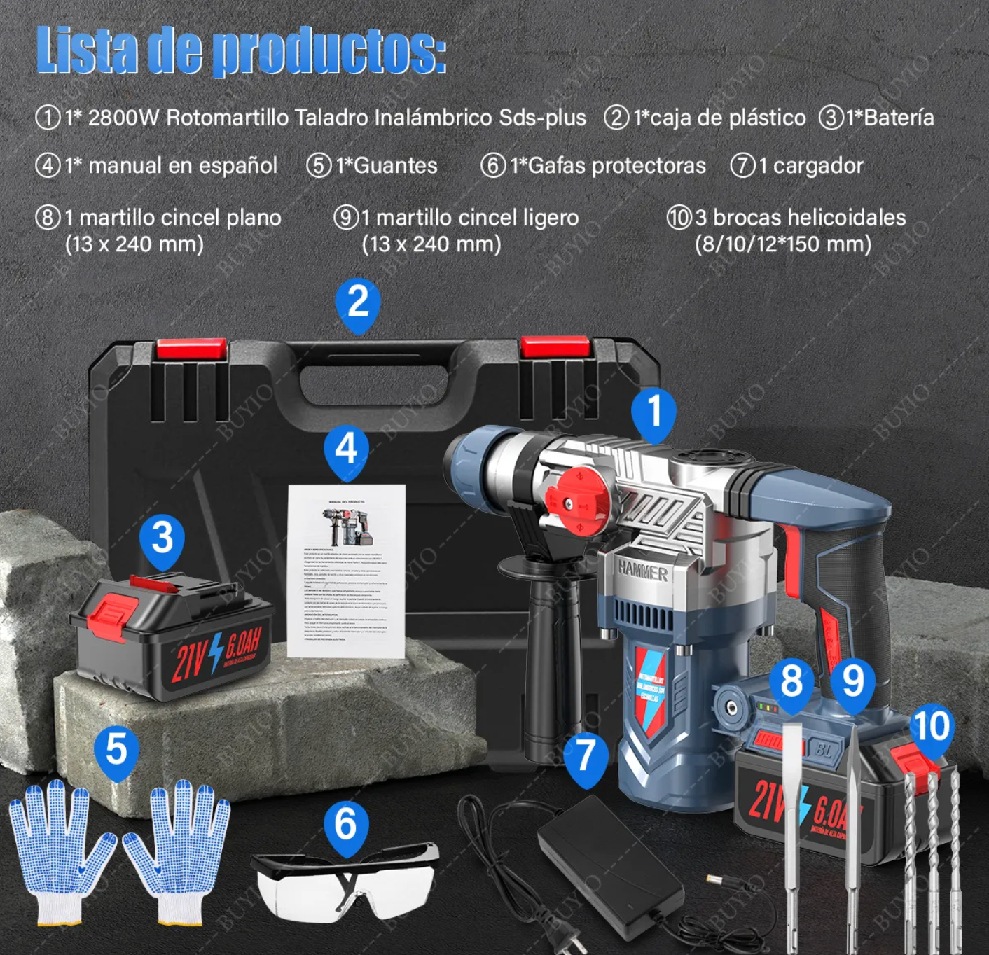 Taladro rotomartillo/cincelador inalámbrico para concreto